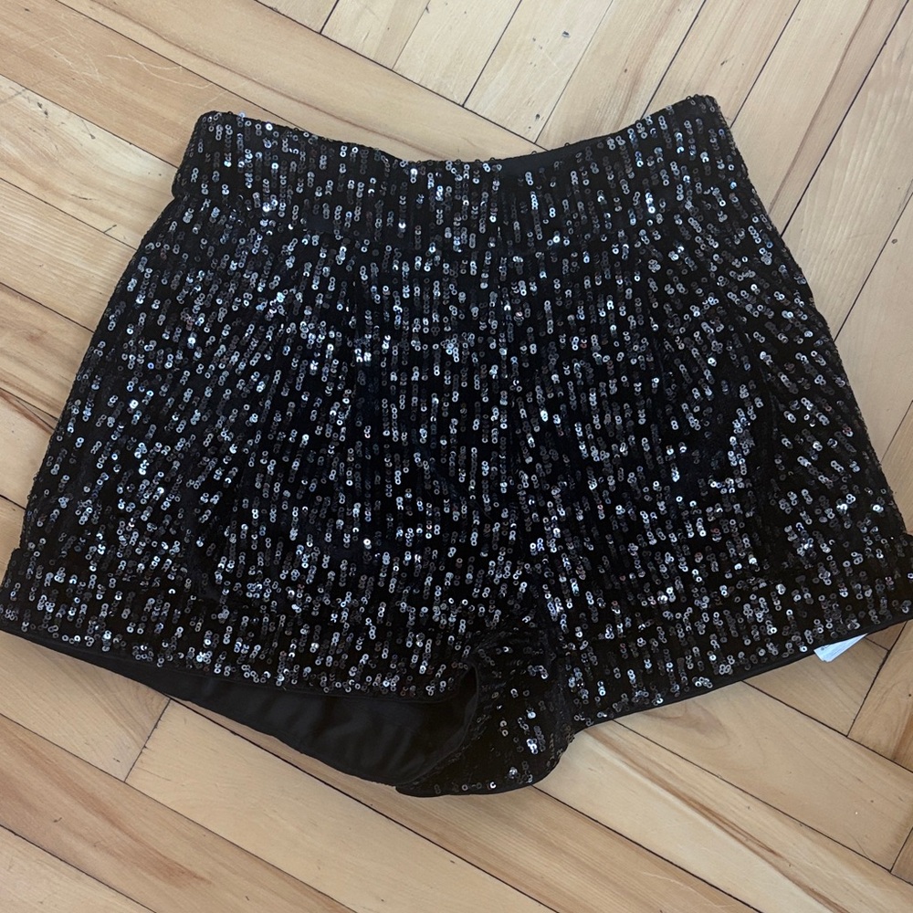 Maje Black Sequin High Waist Shorts